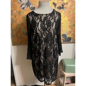NWT Studio En Focus black lace, short bell sleeve cocktail dress size 14 W